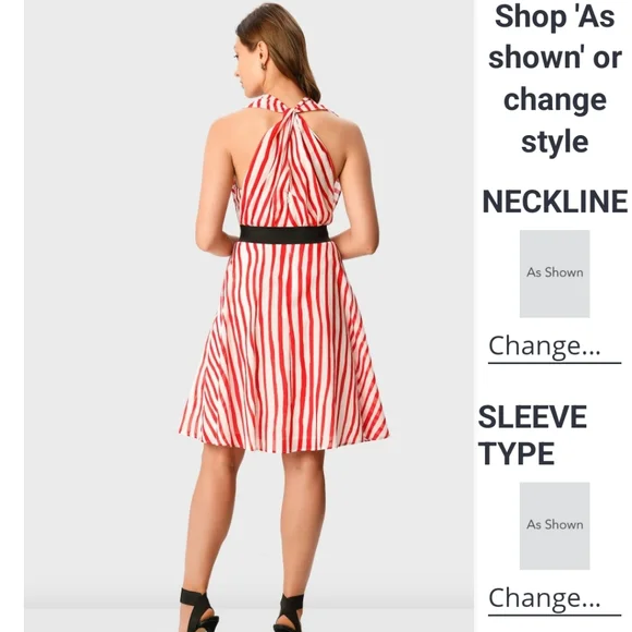 Red and white voile halter back dress. - Picture 2 of 4